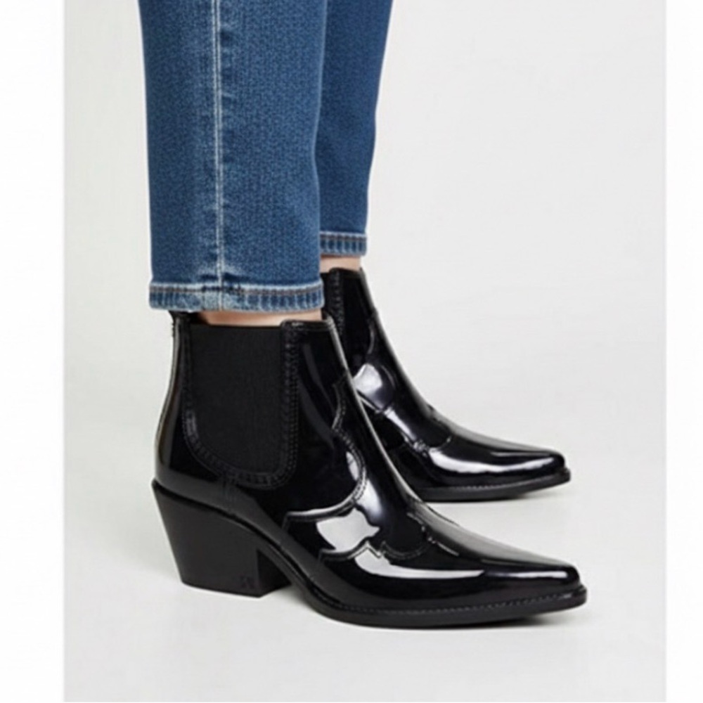 Sam Edelman - women’s Winona Rain Bootie black glossy Rubber ankle boots shoes 8